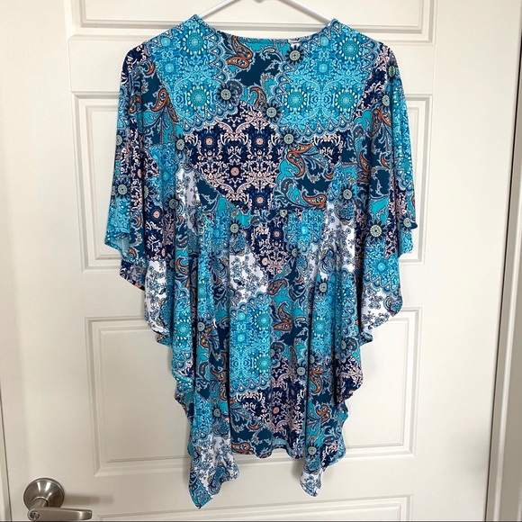 Cato Floral Blue Paisley Print Overlay Top MED - Picture 4 of 4